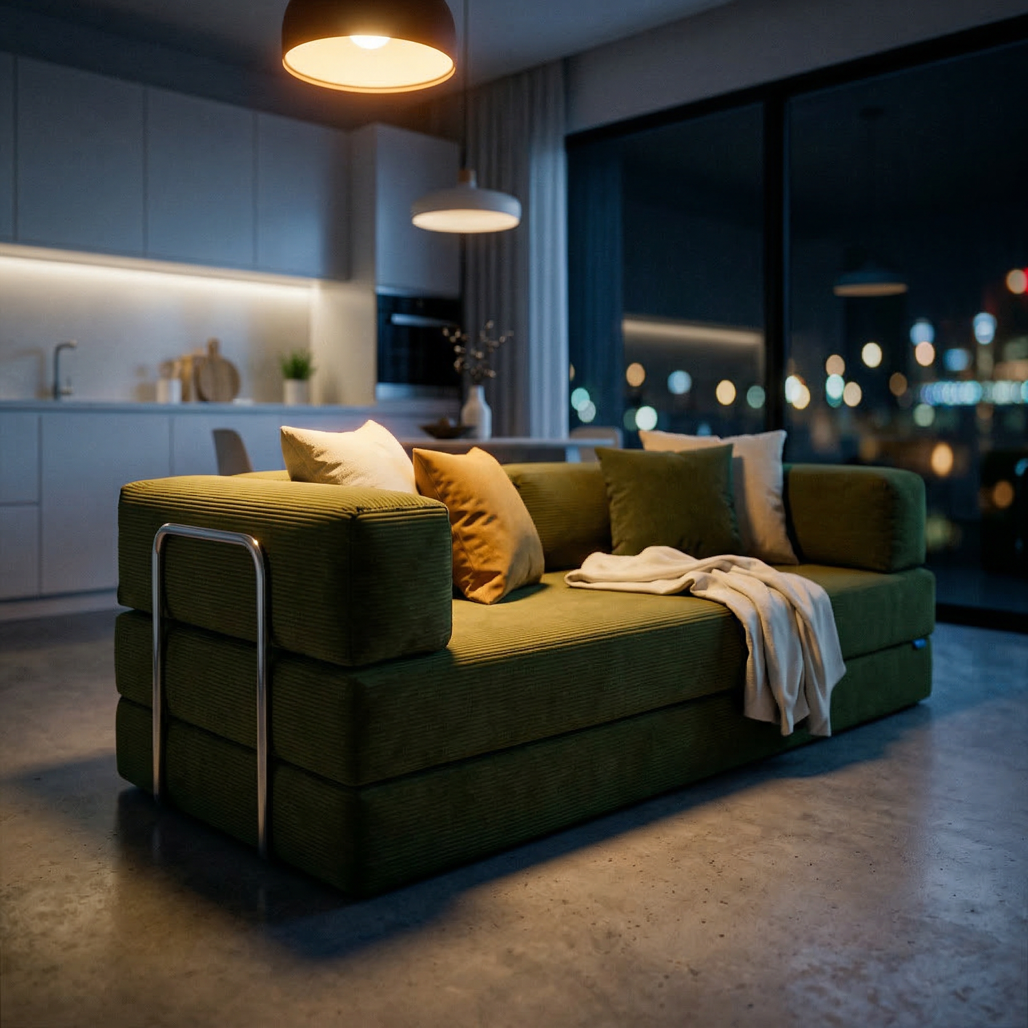 Sofá cama compacto moderno para viver sem atrito