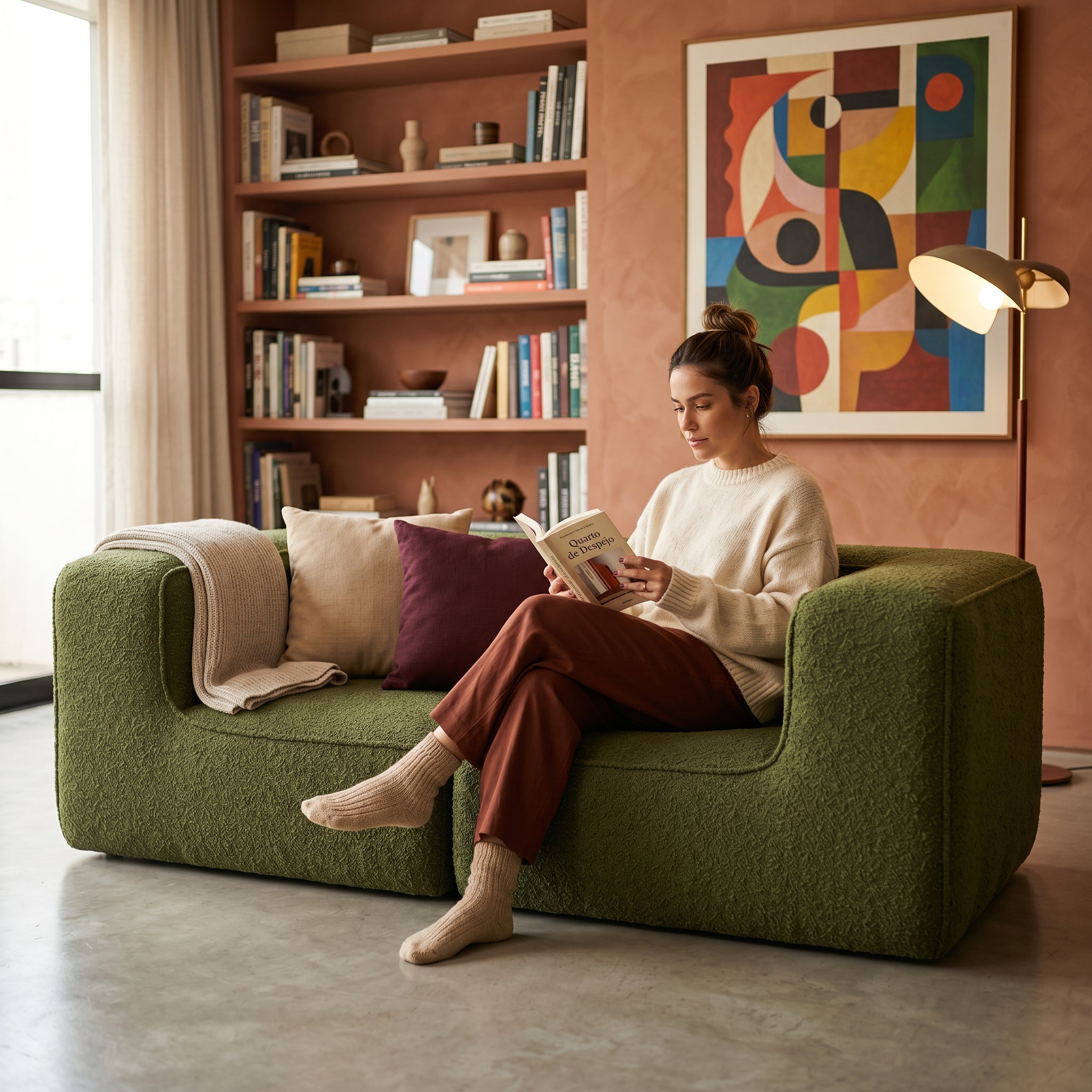 Sofá Modular Flow 2 Lugares 2 Cantos em Boucle Plus Green