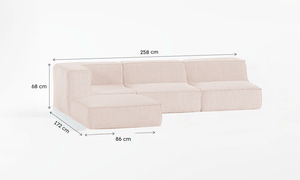 Sofá Modular Flow Boucle Bege - 3 Lugares - 1 Canto com Chaise