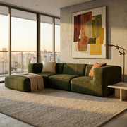Sofá Modular Flow 3 Lugares 2 Cantos com 1 Apoio de Pé em Boucle Plus Green