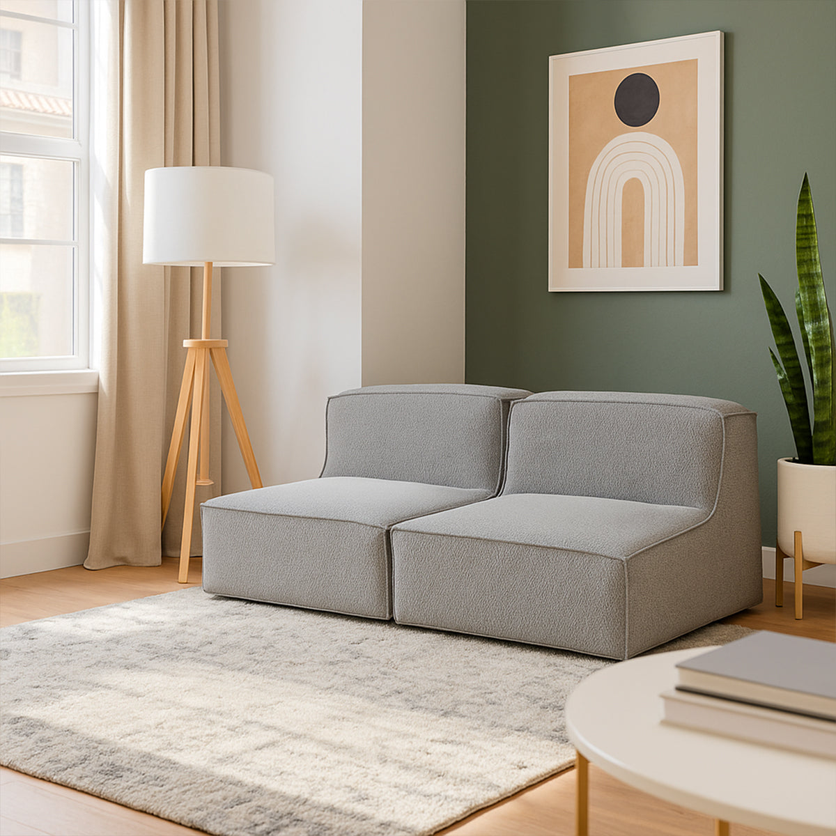 Sofá Modular Flow 2 Lugares em Boucle Cinza