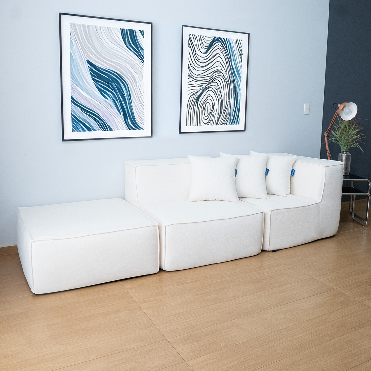 Sofá Modular Flow Boucle Bege - 2 Lugares - 1 Canto com Apoio de Pé