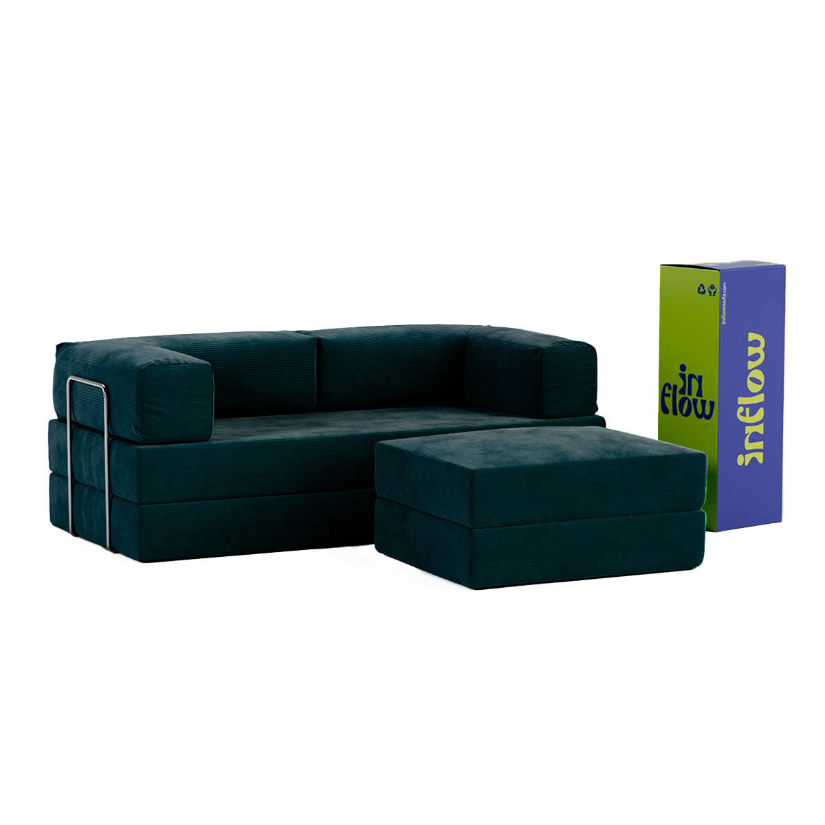 Sofá Cama Flowin com 1 Apoio de Pé em Cotele Verde Musgo