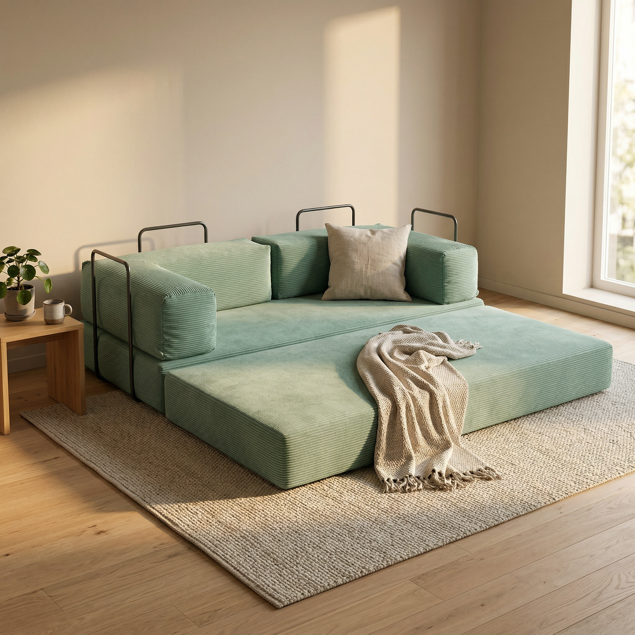 Sofá Cama 2 Lugares em Cotelê Flowin Azul Menta - Inflow