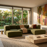 Sofá Modular Flow 3 Lugares 2 Cantos com 2 Apoios de Pé em Boucle Plus Green