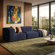 Sofá Modular Flow 2 Lugares 1 Canto com 1 Apoio de Pé em Boucle Azul Marinho