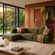 Sofá Modular Flow 3 Lugares  1 Canto com 1 Apoio de Pé em Boucle Plus Green