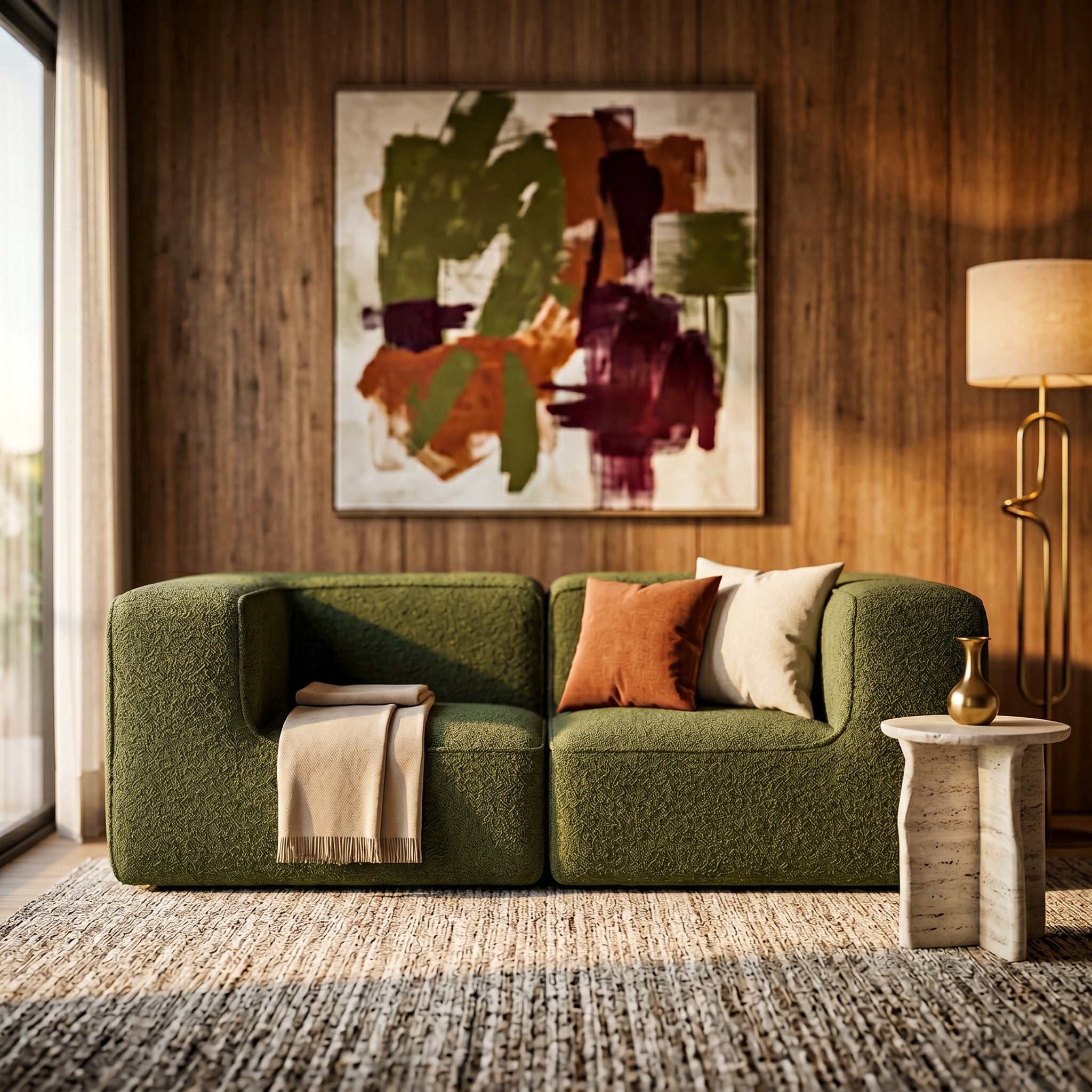 Sofá Modular Flow 2 Lugares 2 Cantos em Boucle Plus Green