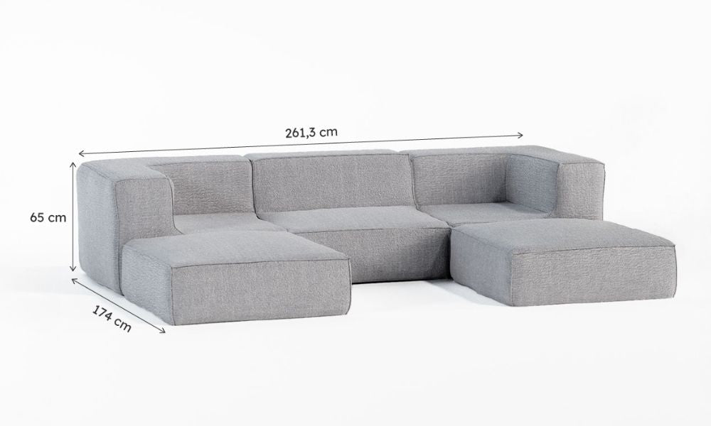 Sofá Modular Flow Boucle Cinza - 3 Lugares - 2 Cantos com 2 Apoio de Pé