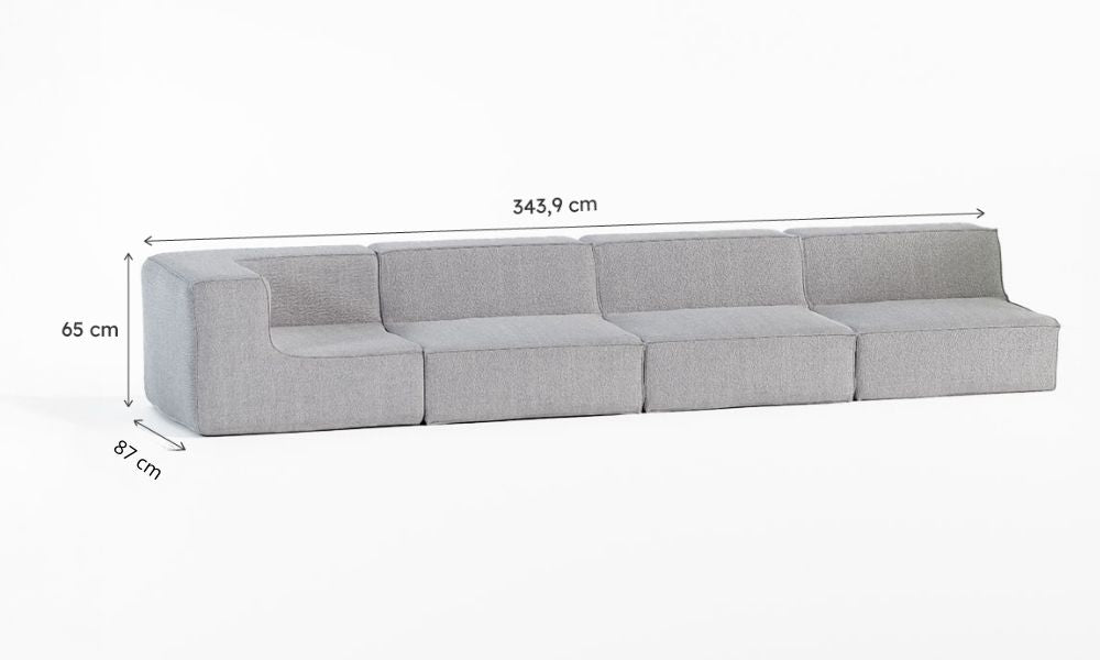 Sofá Modular Flow Boucle Cinza - 4 Lugares - 1 Canto