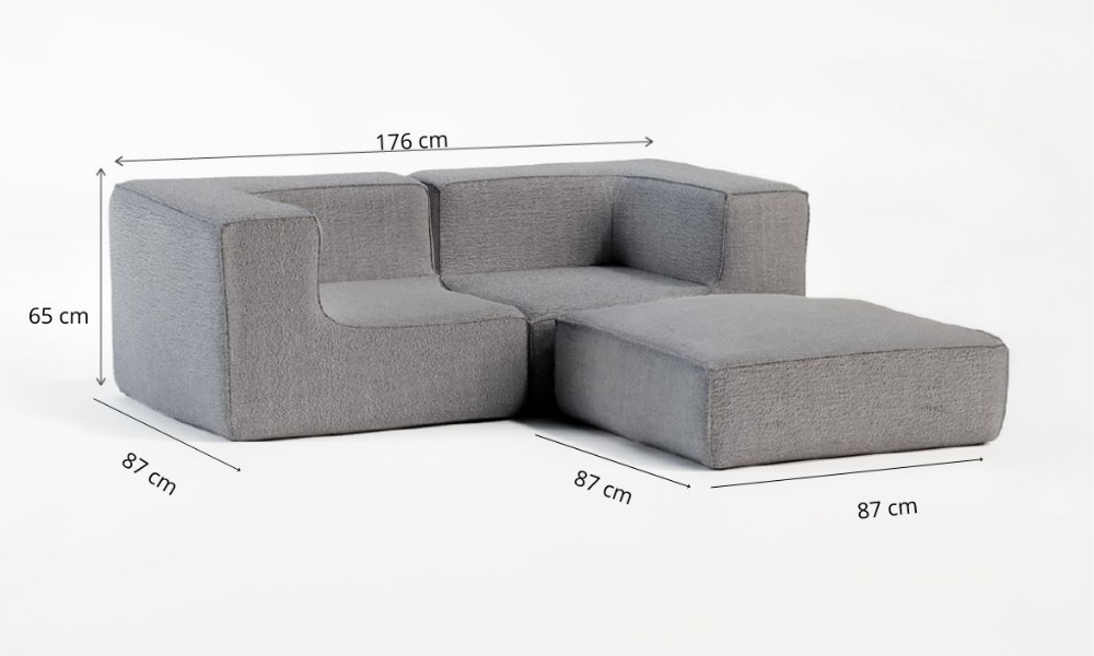 Sofá Modular Flow Boucle Cinza - 2 Lugares - 2 Cantos com Apoio de Pé