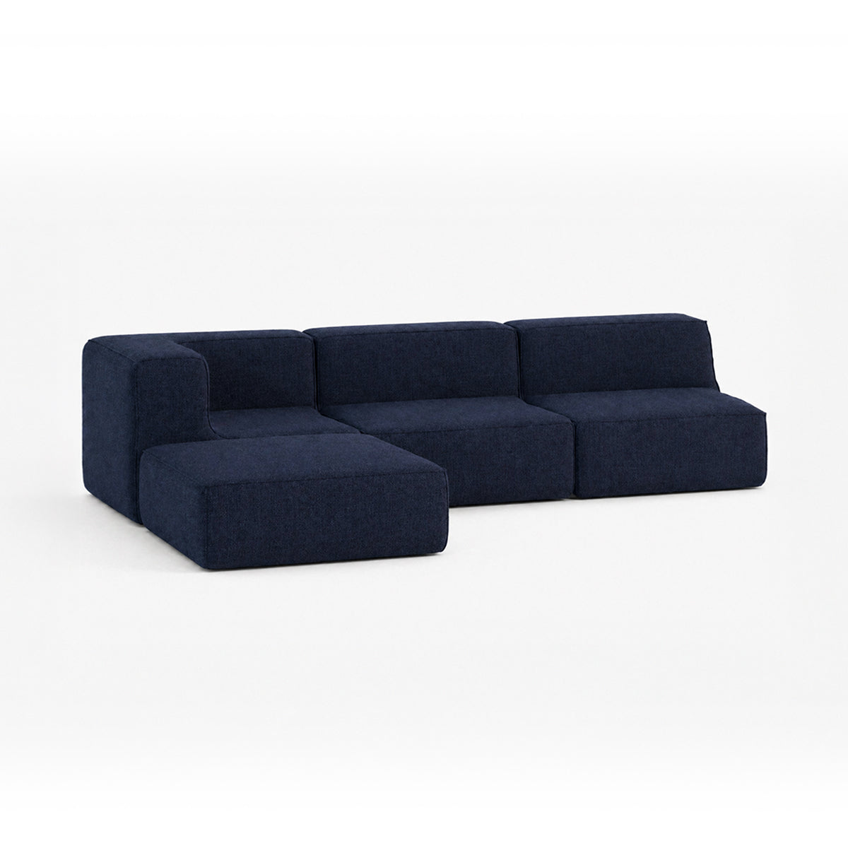Sofá Modular Flow 3 Lugares 1 Canto com 1 Apoio de Pé em Boucle Azul Marinho