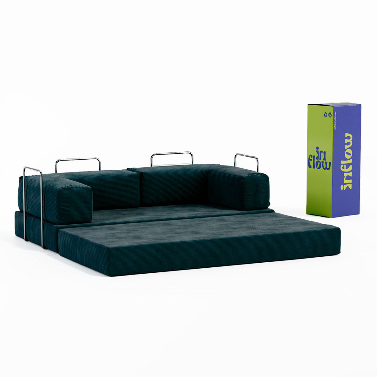 Sofá Cama Flowin com 1 Apoio de Pé em Cotele Verde Musgo