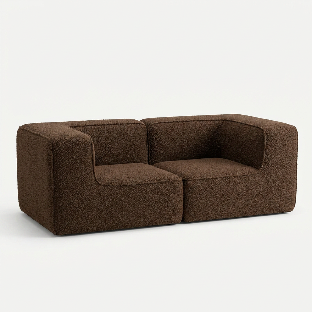 Sofá Modular Flow 2 Lugares 2 Cantos em Boucle Plus Marrom