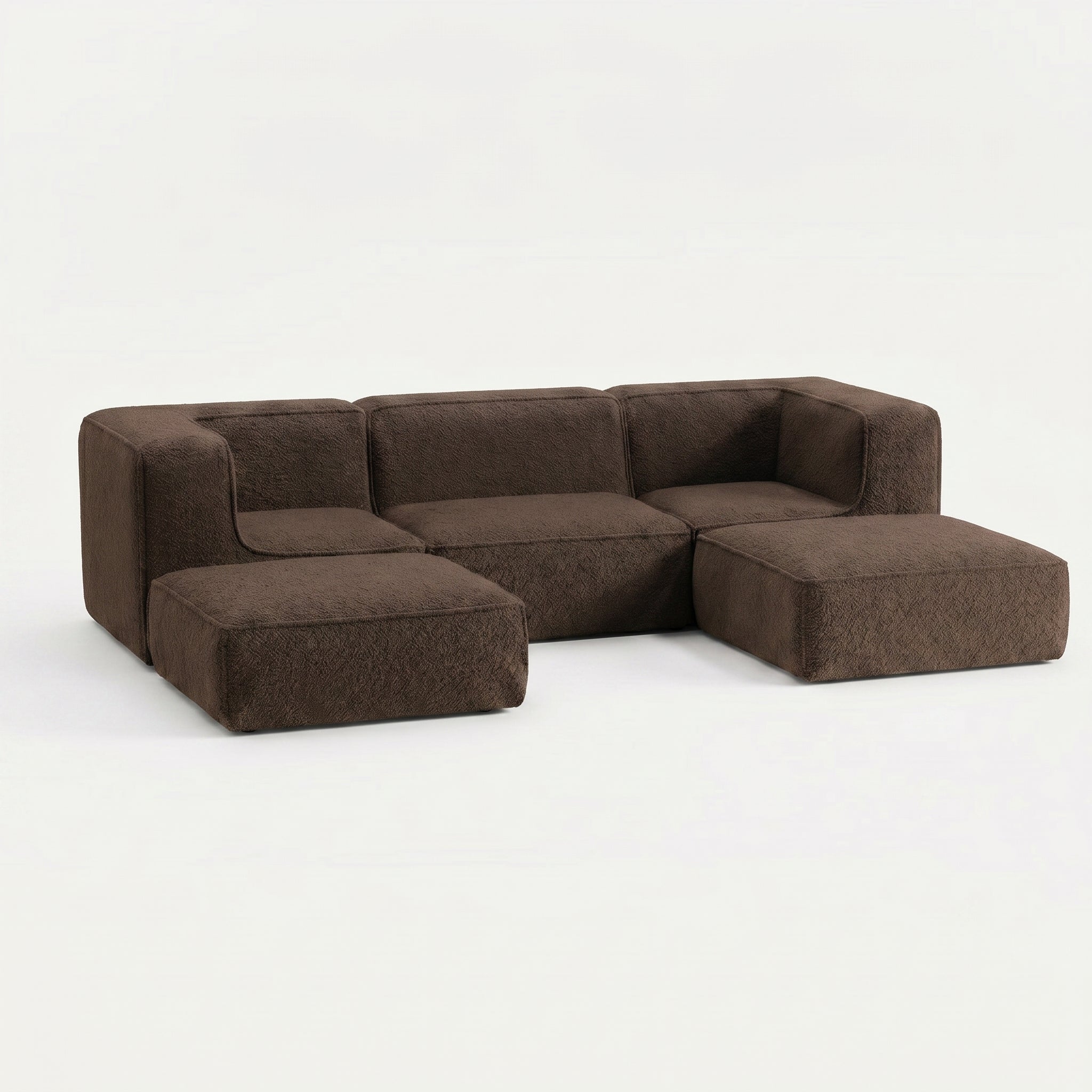 Sofá Modular Flow 3 Lugares 2 Cantos com 2 Apoios de Pé em Boucle Plus Marrom