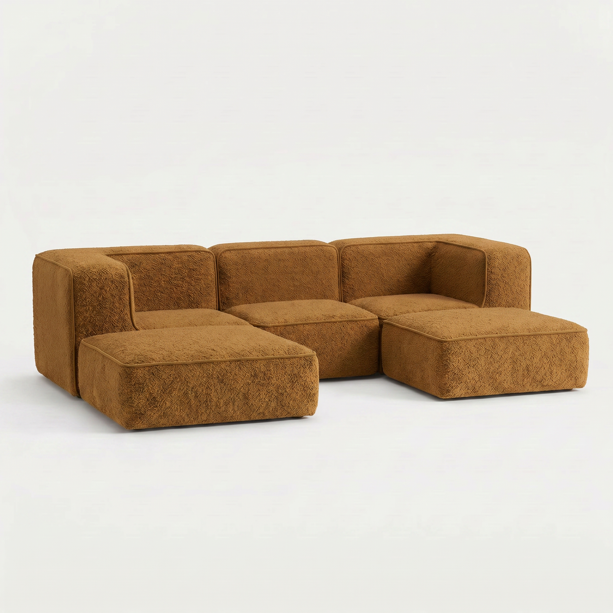 Sofá Modular Flow 3 Lugares 2 Cantos com 2 Apoios de Pé em Boucle Plus Mostarda
