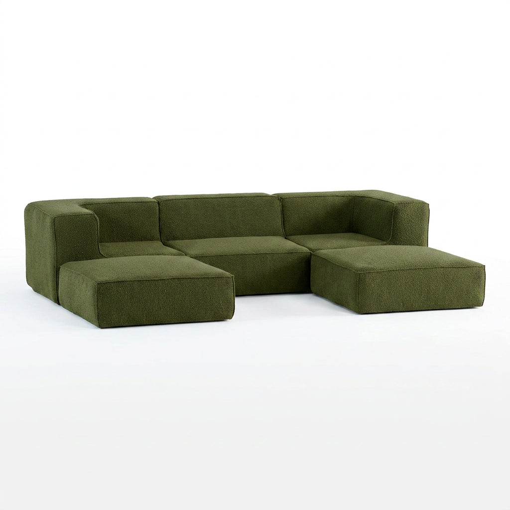 Sofá Modular Flow 3 Lugares 2 Cantos com 2 Apoios de Pé em Boucle Plus Green