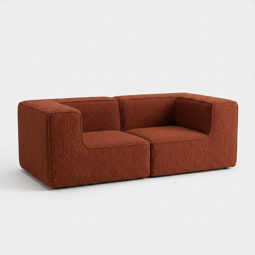 Sofá Modular Flow 2 Lugares 2 Cantos em Boucle Plus Terracota