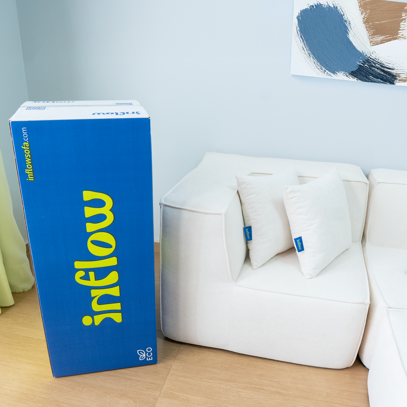 Sofá Modular Flow Boucle Bege - 2 Lugares - 2 Cantos com Apoio de Pé