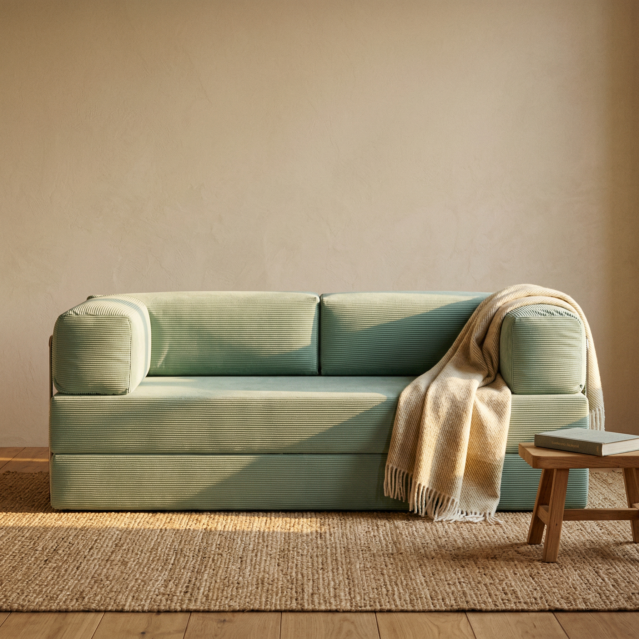 Sofá Cama 2 Lugares em Cotelê Flowin Azul Menta - Inflow