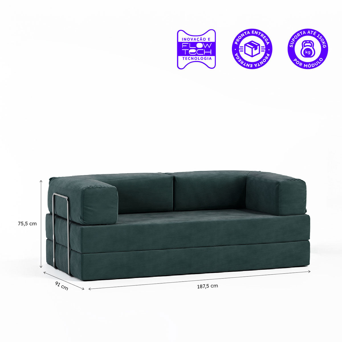 Sofá-Cama Flowin Cotelê - Verde Musgo