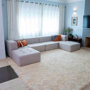 Sofá Modular 4 Lugares 2 Cantos com 2 Apoios de Pé em Boucle Cinza