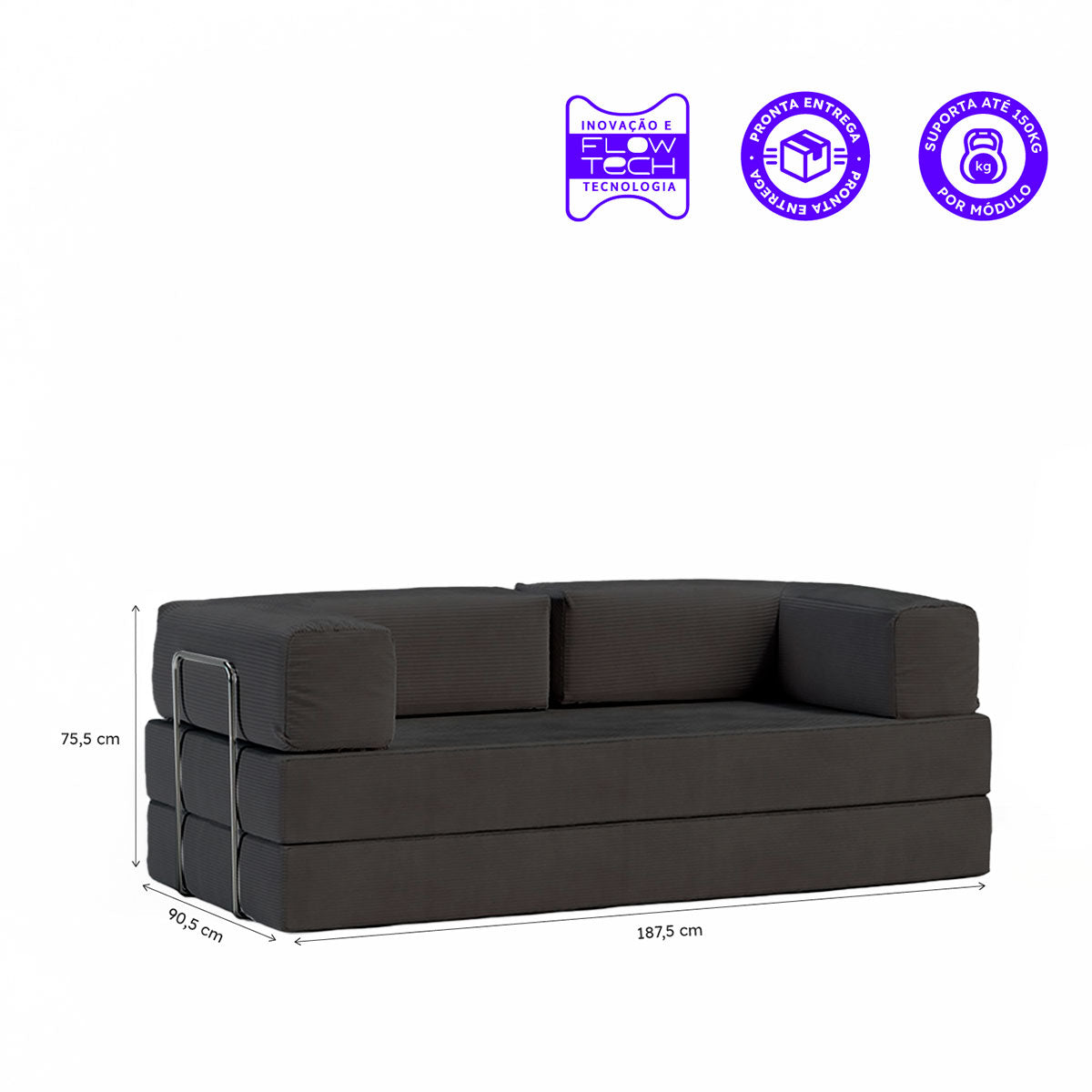 Sofá Cama Flowin em Cotelê - Cinza Grafite