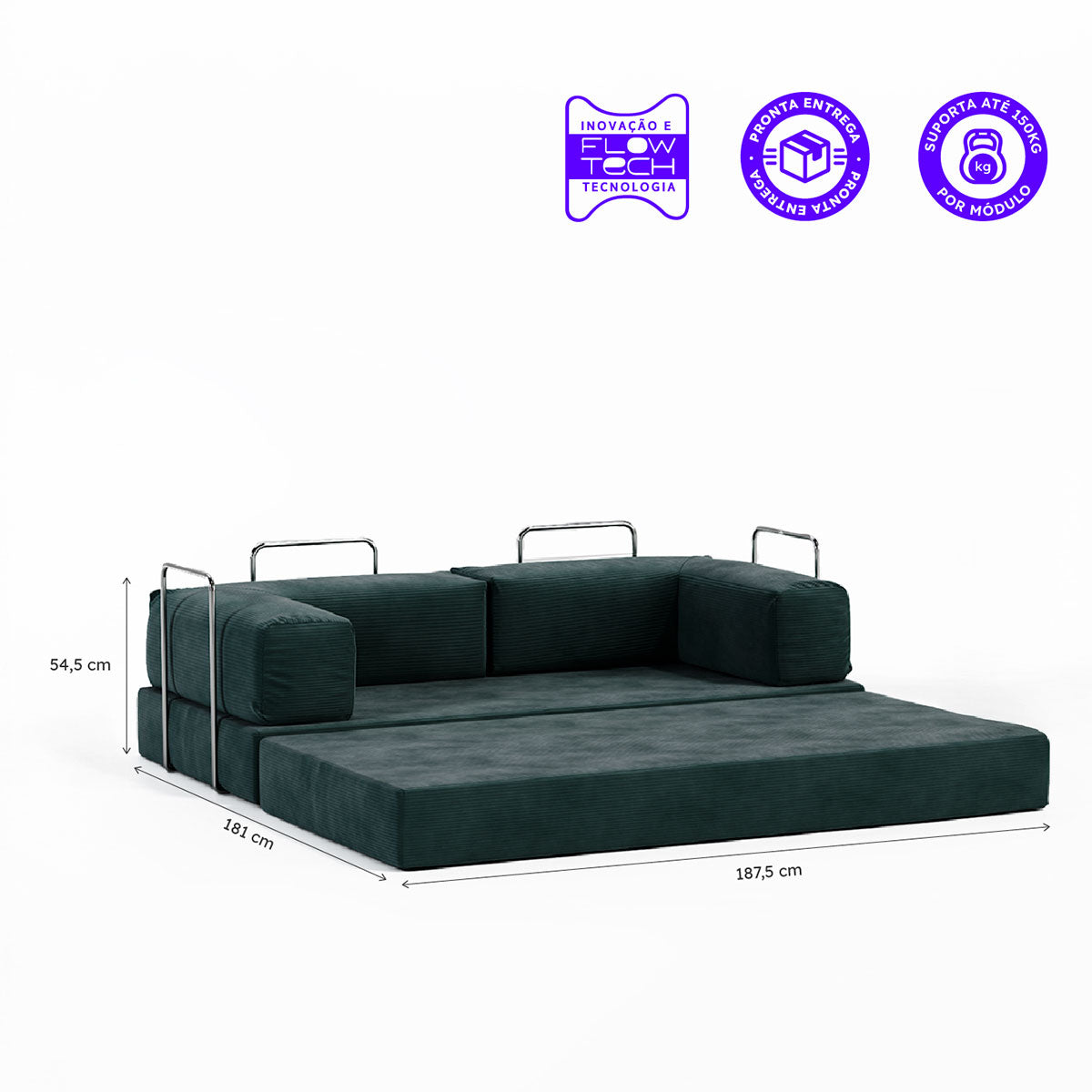 Sofá-Cama Flowin Cotelê - Verde Musgo