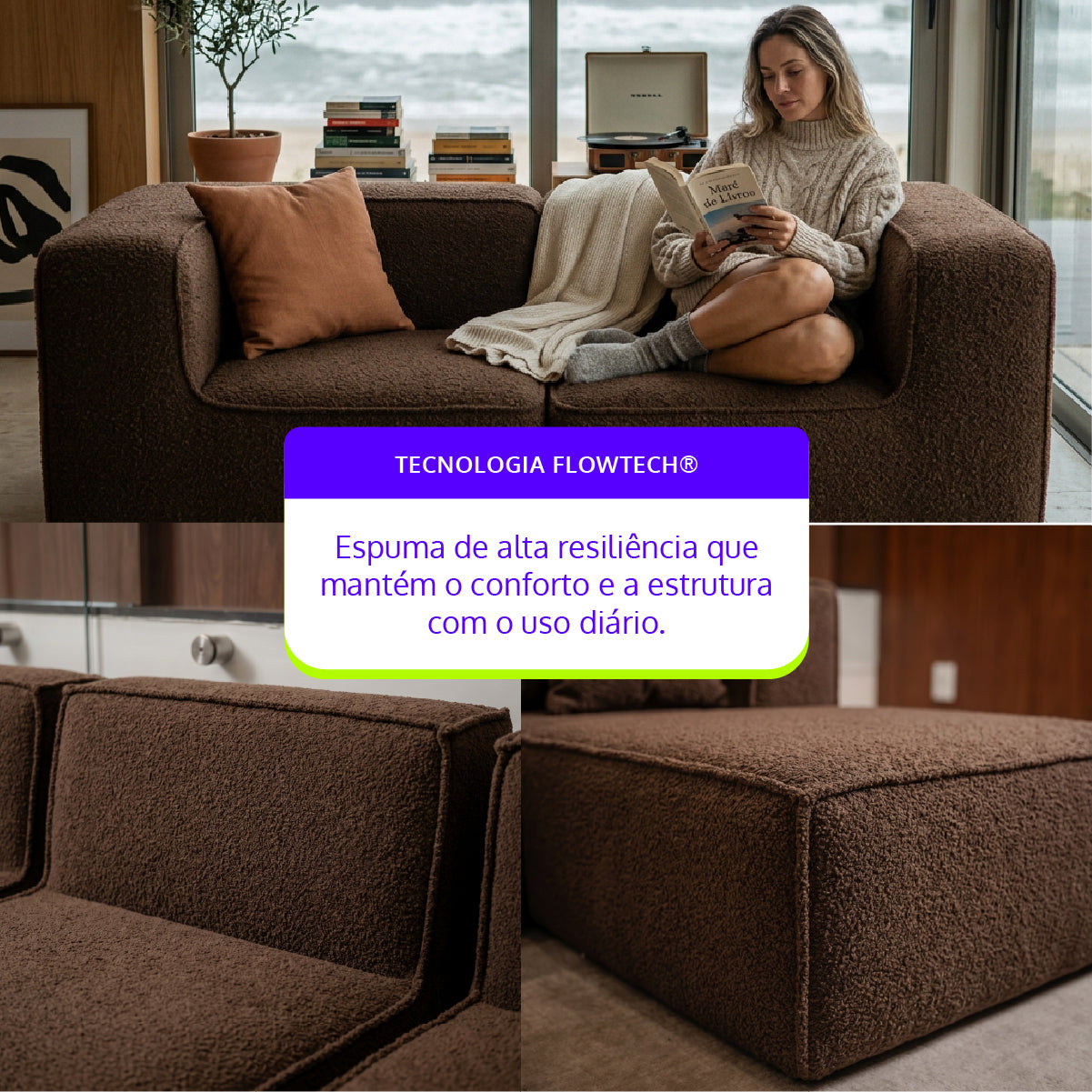 Sofá Modular Flow 2 Lugares 2 Cantos em Boucle Plus Marrom