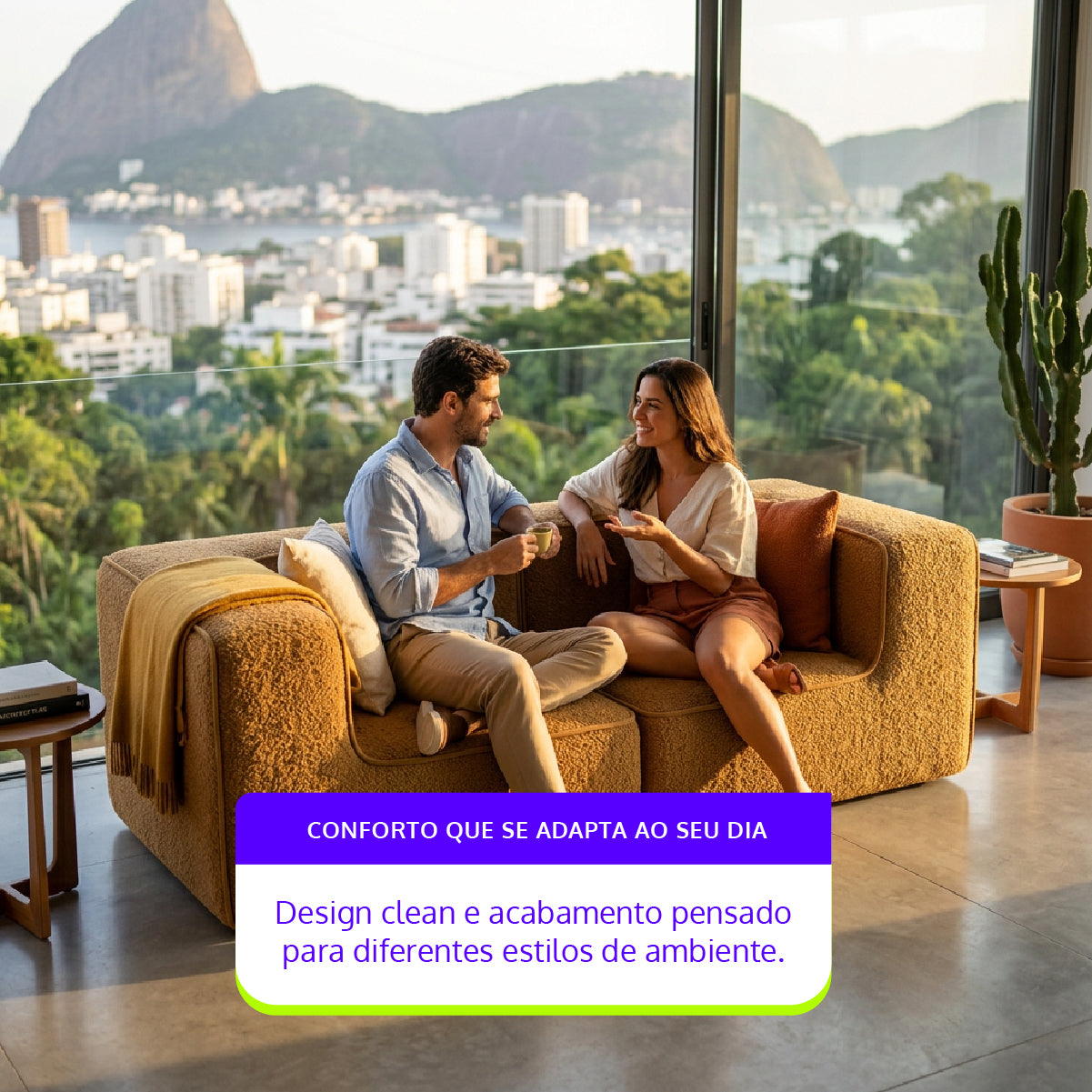 Sofá Modular Flow 2 Lugares 2 Cantos em Boucle Plus Mostarda