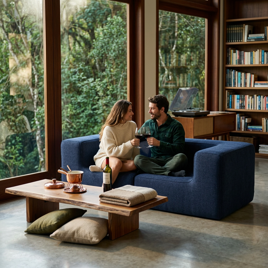 Sofá Modular Flow 2 Lugares 2 Cantos em Boucle Azul Marinho