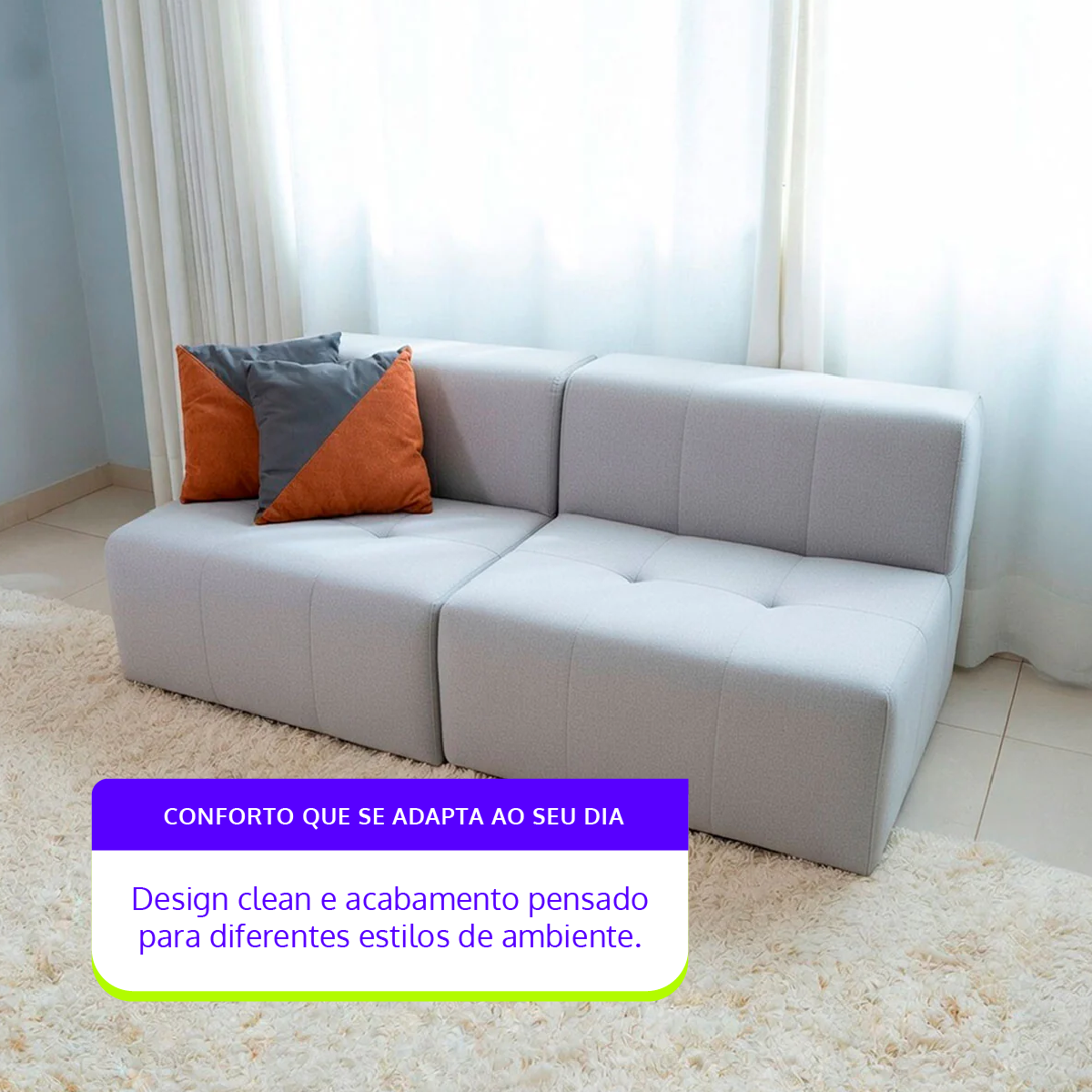 Sofá Modular 2 Lugares em Boucle Cinza