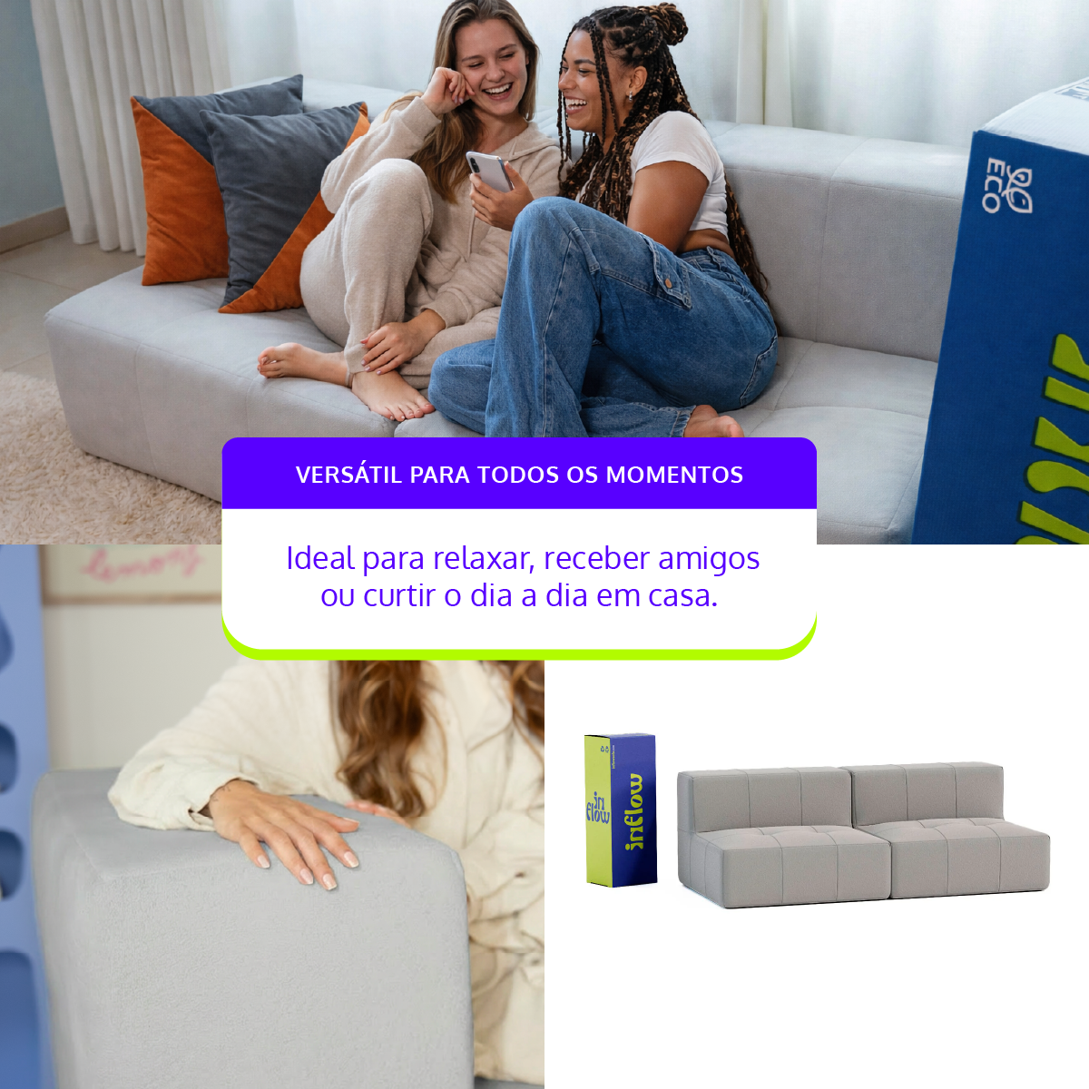 Sofá Modular 2 Lugares em Boucle Cinza