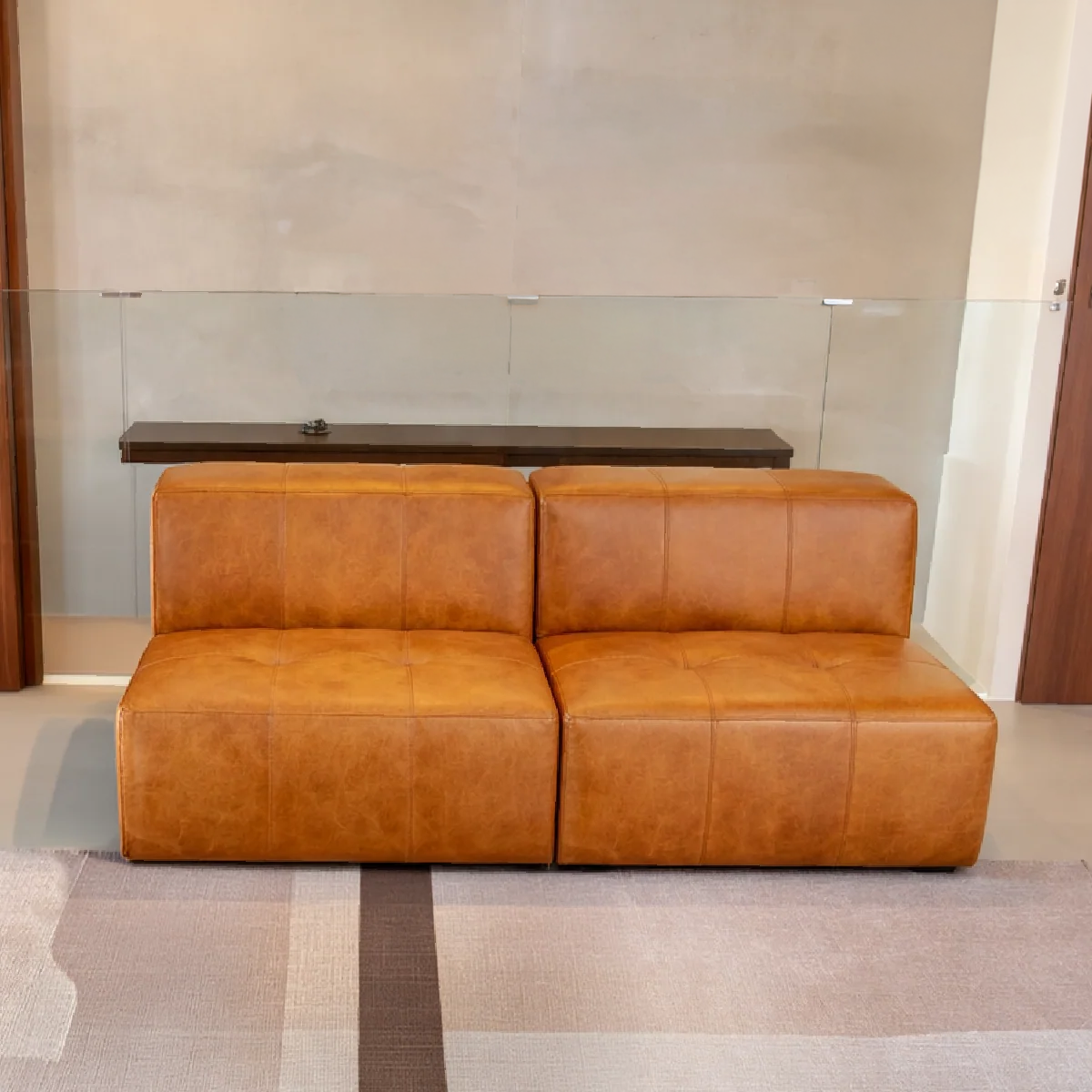 Sofá Modular 2 Lugares em Poli-Couro Marrom