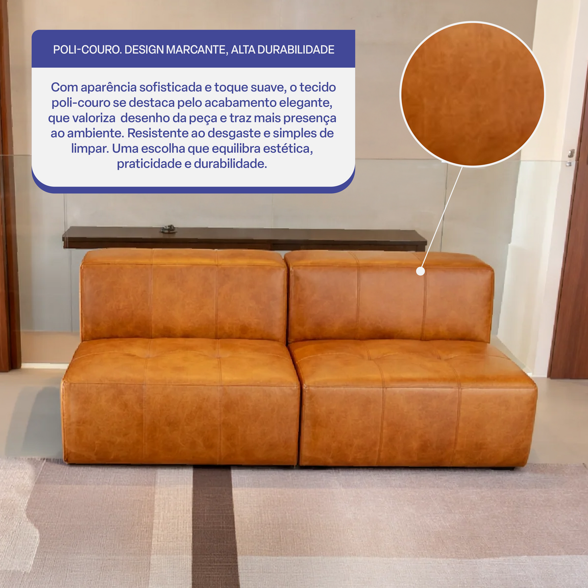 Sofá Modular 2 Lugares em Poli-Couro Marrom