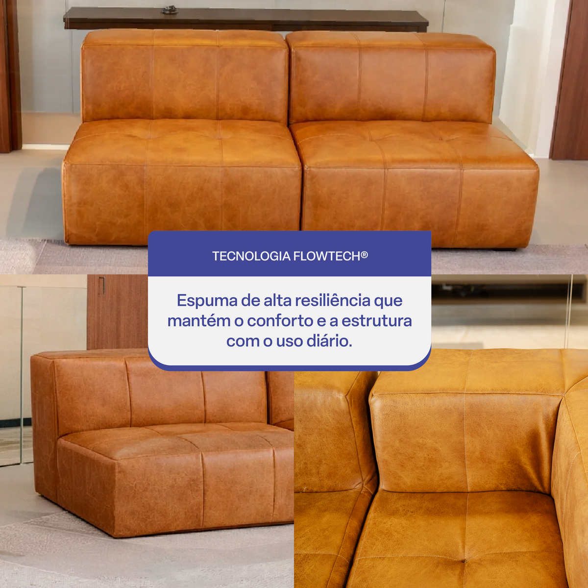 Sofá Modular 2 Lugares em Poli-Couro Marrom