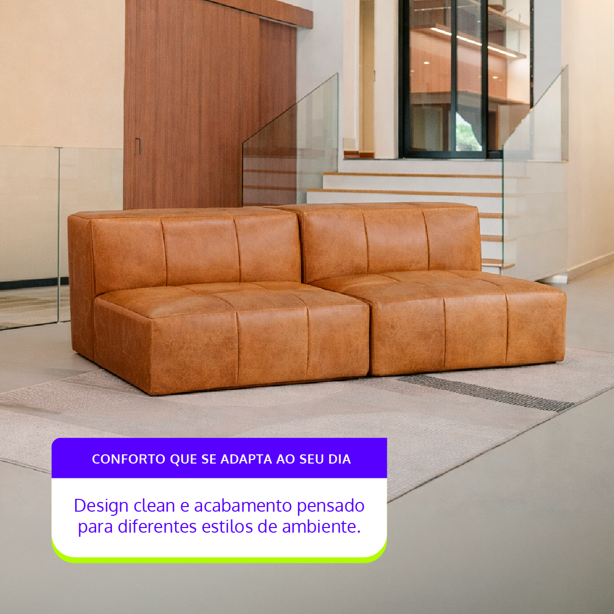 Sofá Modular 2 Lugares em Poli-Couro Marrom