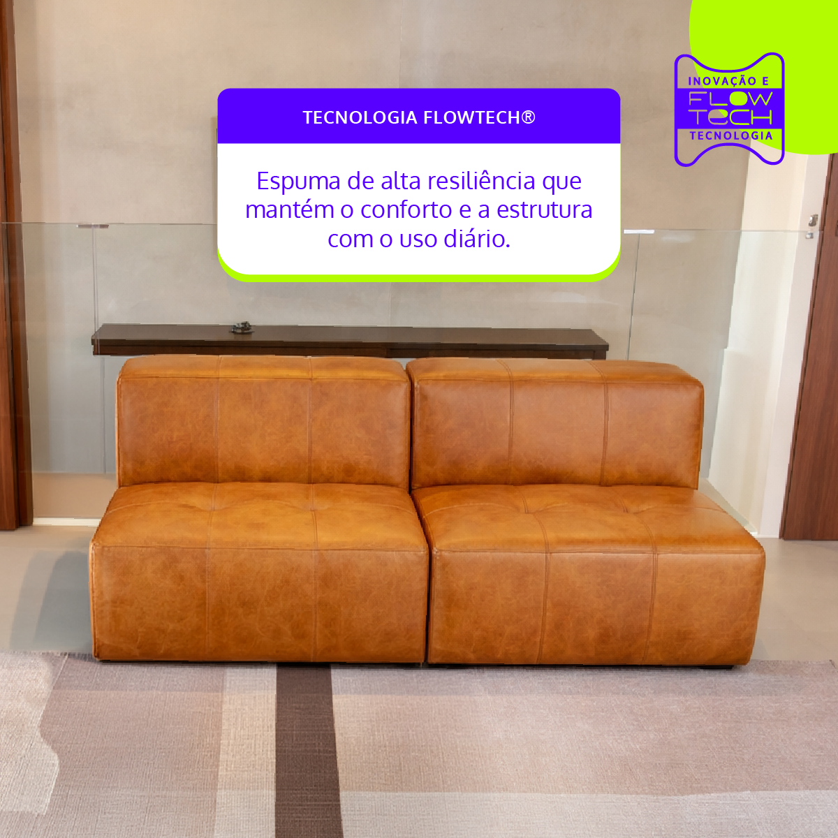 Sofá Modular 2 Lugares em Poli-Couro Marrom