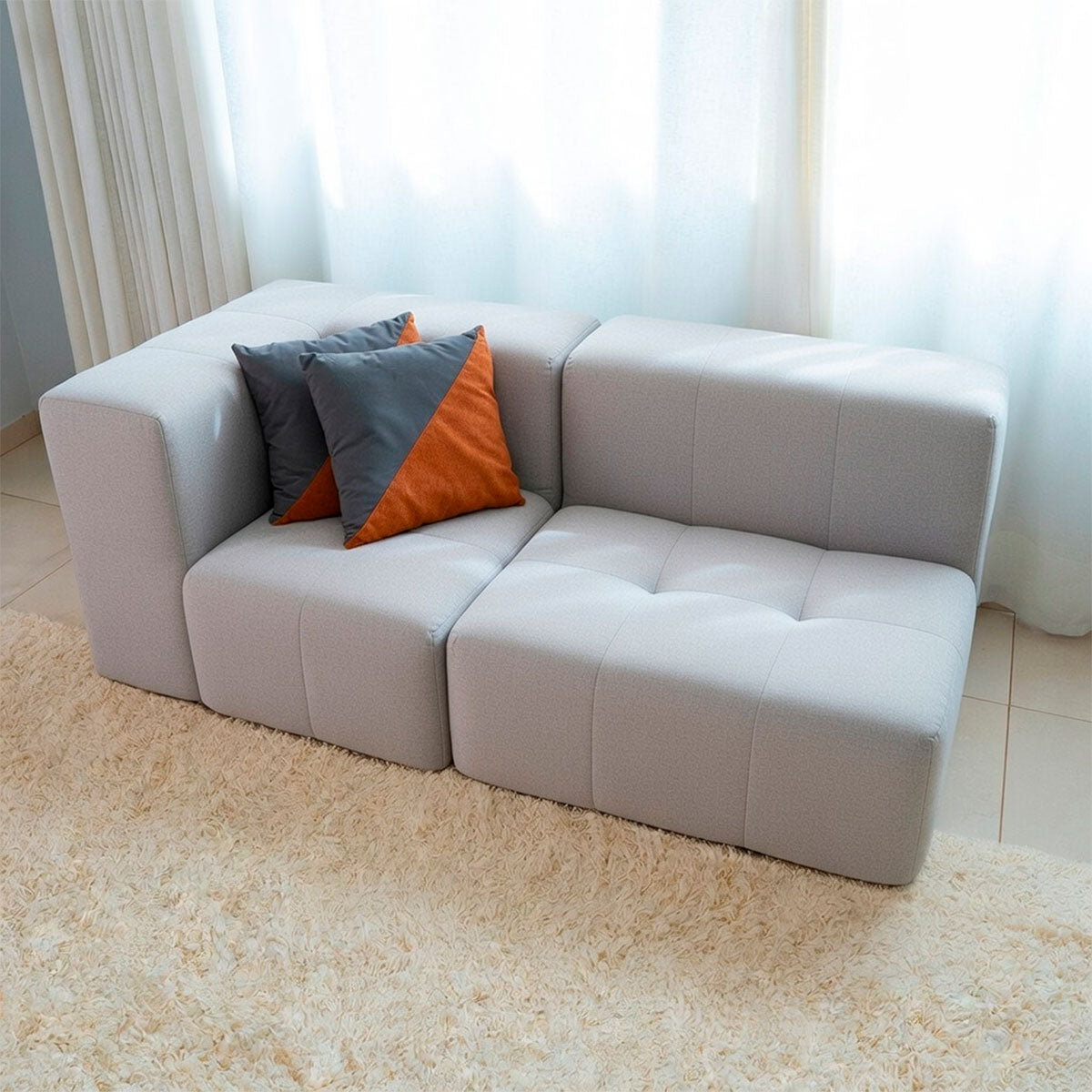 Sofá Modular 2 Lugares 1 Canto em Boucle Cinza