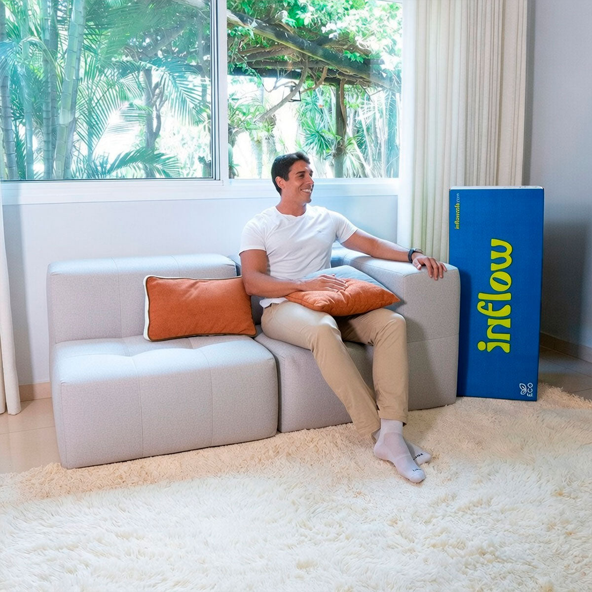 Sofá Modular Boucle Cinza - 2 Lugares - 1 Canto