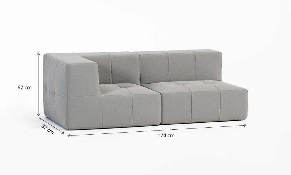 Sofá Modular 2 Lugares 1 Canto em Boucle Cinza