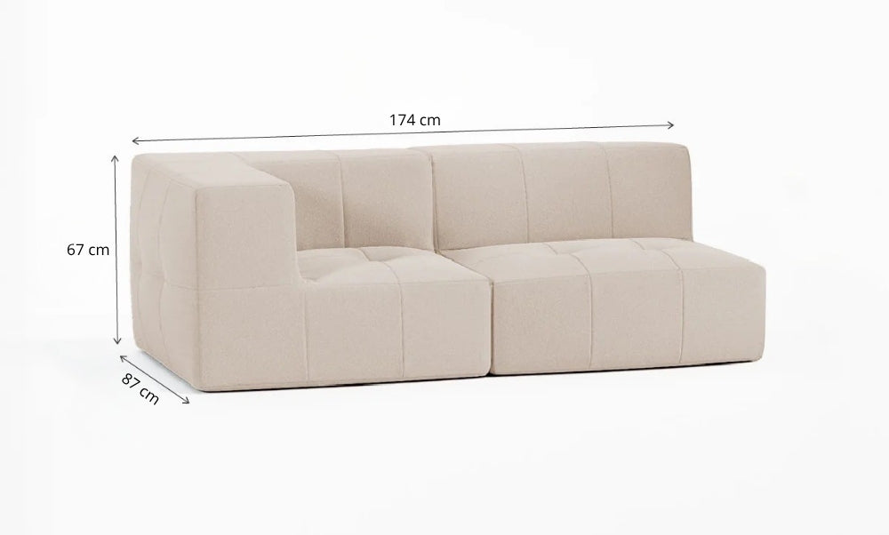 Sofá Modular 2 Lugares 1 Canto em Boucle Bege