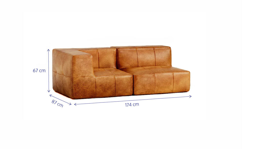 Sofá Modular 2 Lugares 1 Canto em Poli-Couro Marrom