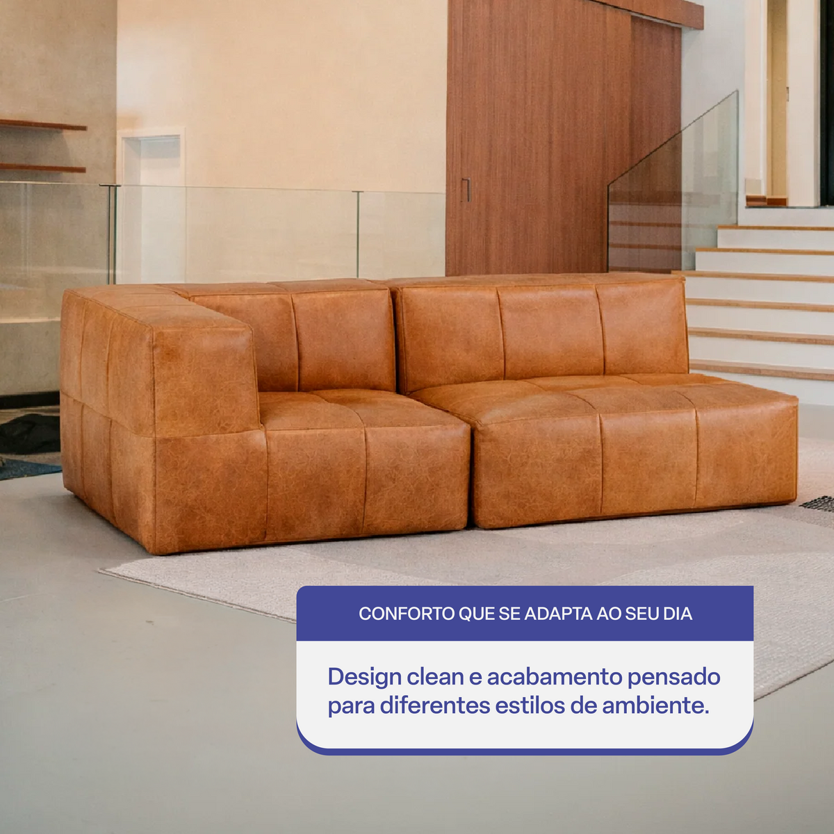 Sofá Modular 2 Lugares 1 Canto em Poli-Couro Marrom
