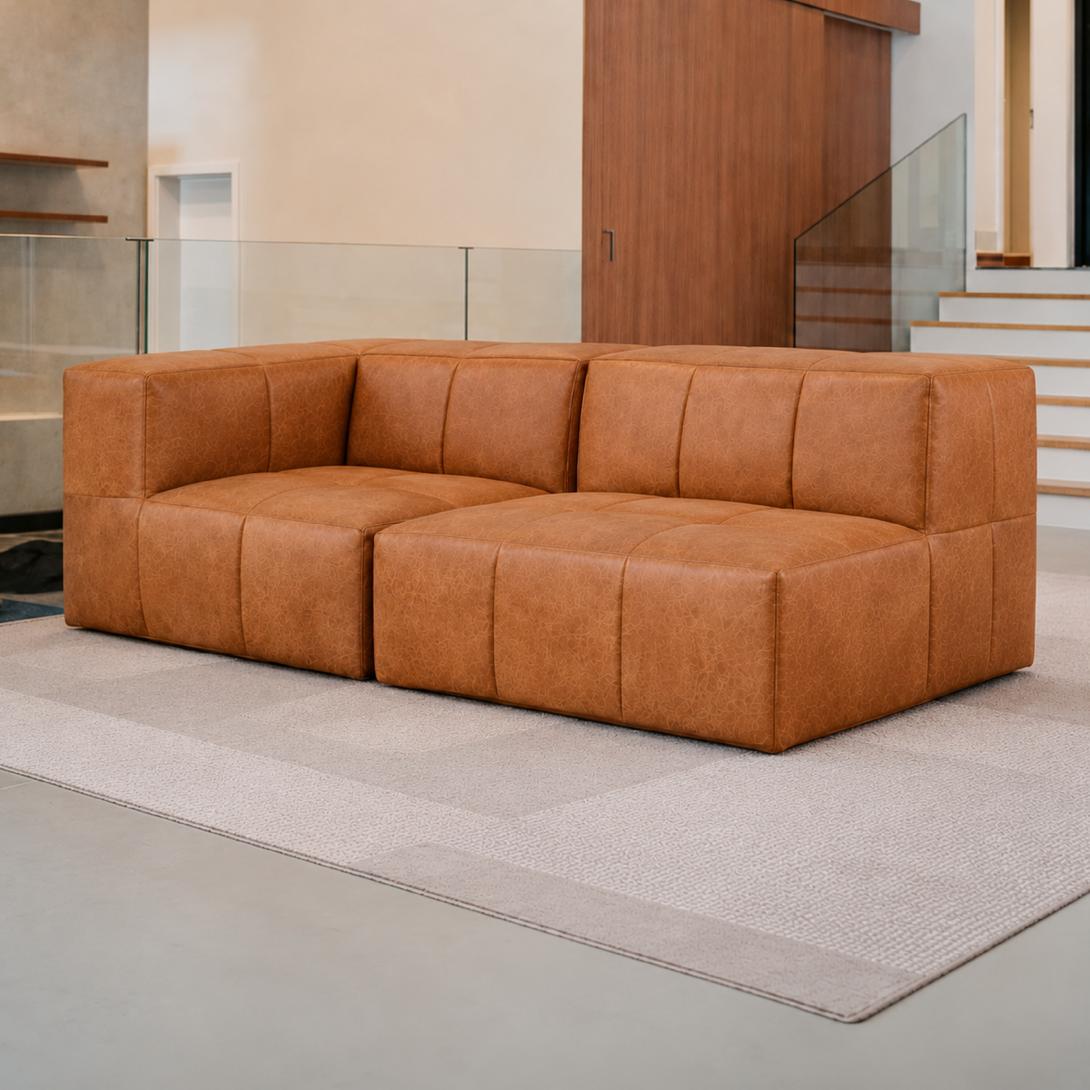 Sofá Modular 2 Lugares 1 Canto em Poli-Couro Marrom