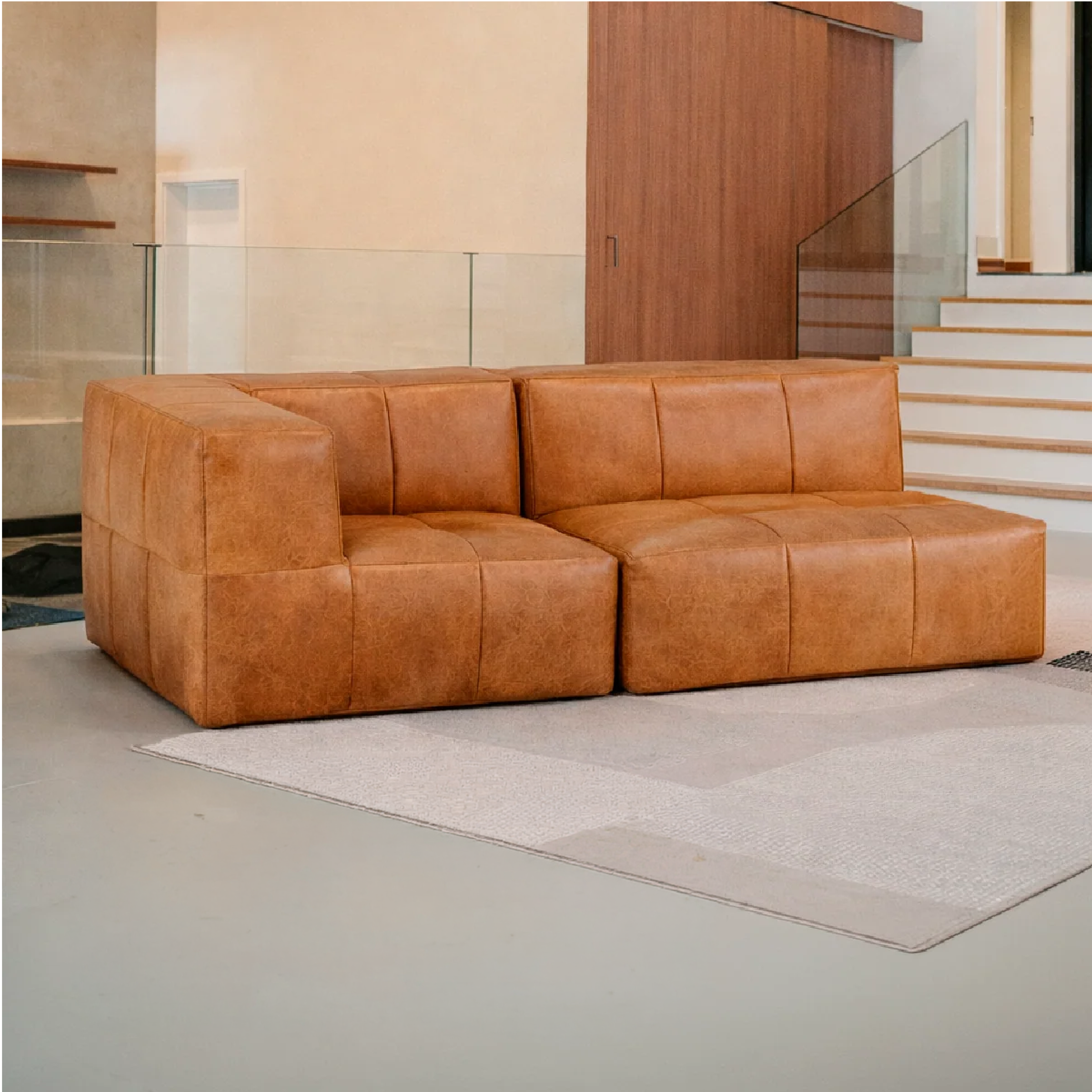 Sofá Modular 2 Lugares 1 Canto em Poli-Couro Marrom