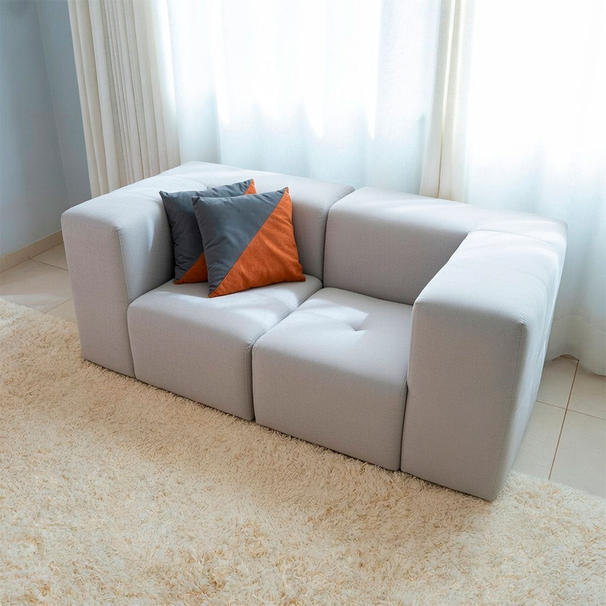 Sofá Modular 2 Lugares 2 Cantos em Boucle Cinza
