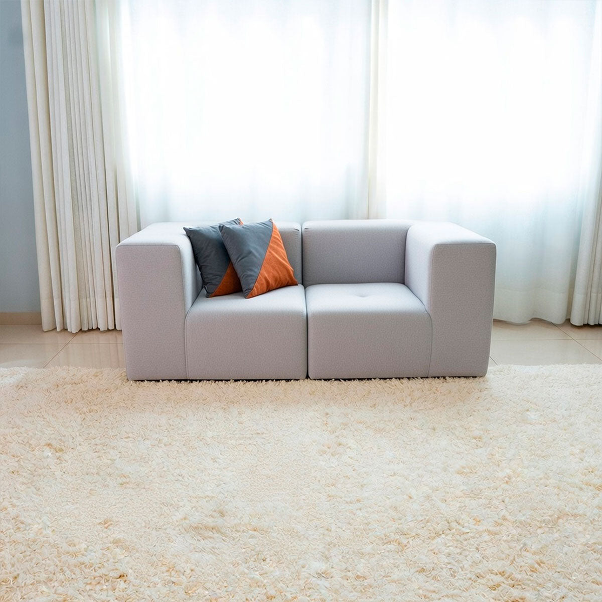 Sofá Modular 2 Lugares 2 Cantos em Boucle Cinza