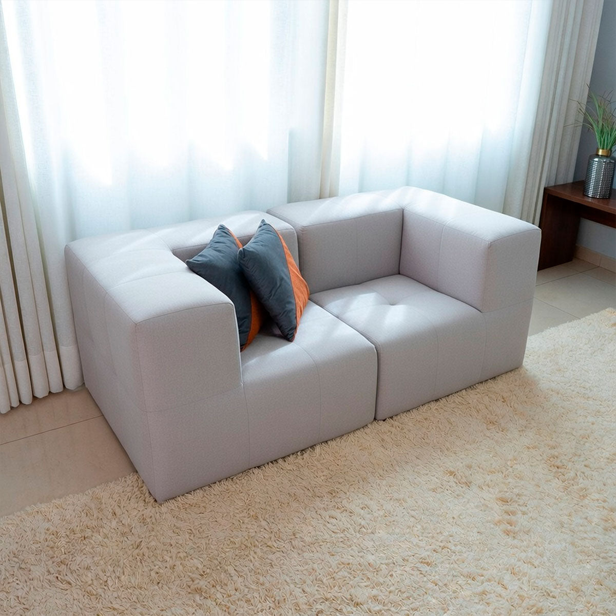 Sofá Modular 2 Lugares 2 Cantos em Boucle Cinza