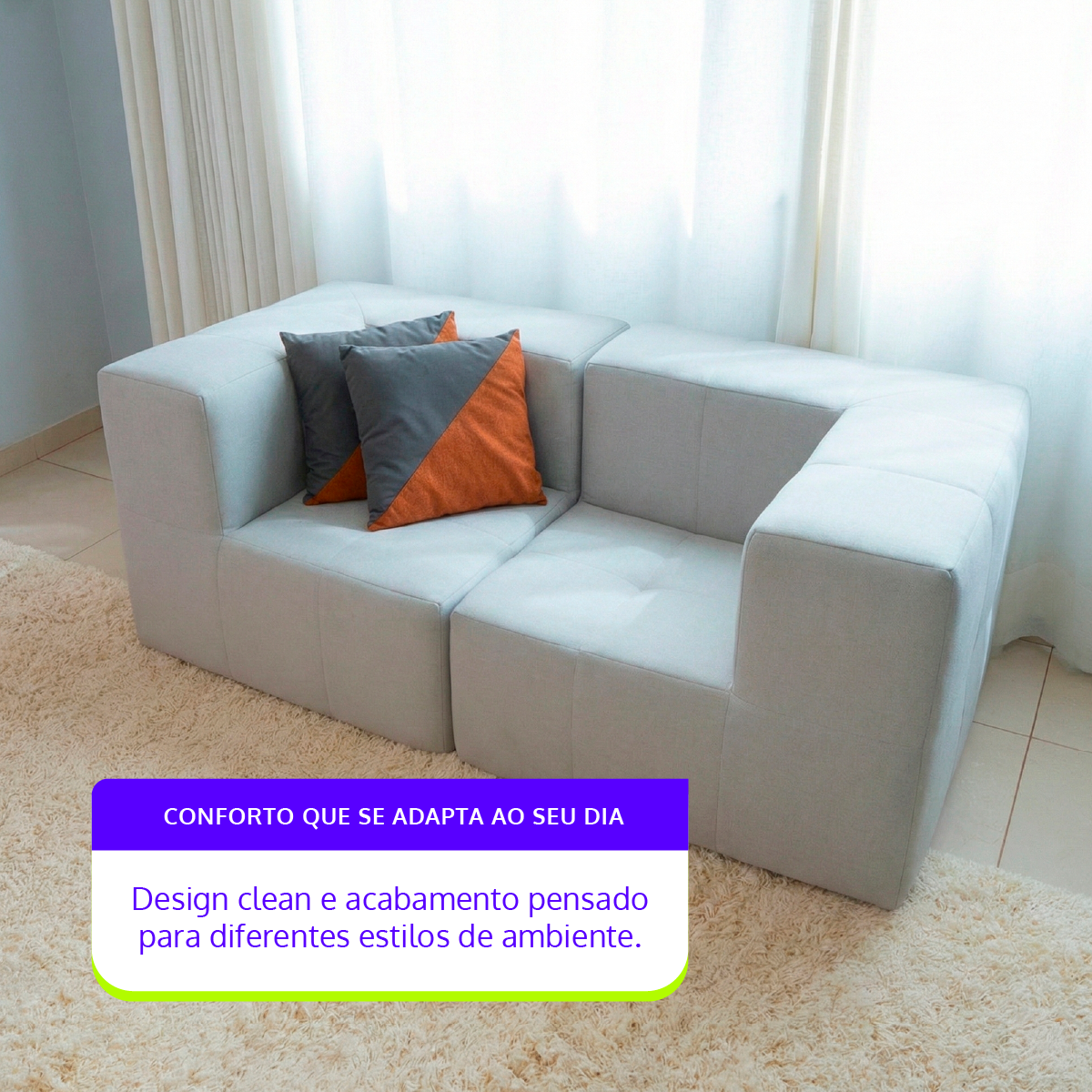 Sofá Modular 2 Lugares 2 Cantos em Boucle Cinza